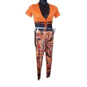 SHEIN  | 2 Piece Crop Top and Sheer Leggings Set  | Size Small